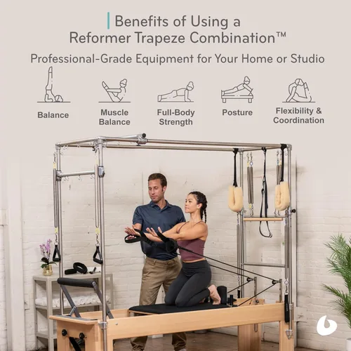 Vista 2 de Balanced Body Reformador de pilates con combinación de barra de pie Revo y trapecio, equipo de ejercicio de pilates, equipo de entrenamiento