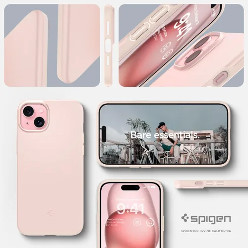 Vista 8 de Spigen Funda delgada diseñada para iPhone 15 Plus (2023) [carcasa dura] [protección de grado militar] - arena rosa