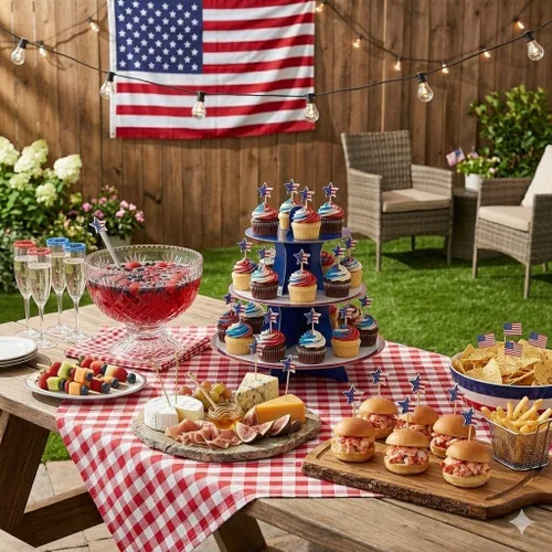 Vista 7 de 300 púas de cóctel de bandera estadounidense, brochetas de bambú de estrella de 4.7 pulgadas para aperitivos de frutas, suministros de fiesta