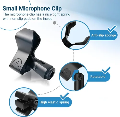 Vista 3 de Paquete de 2 clips de micrófono, clip de micrófono duradero y ajustable para soporte, compatible con micrófonos de gran diámetro para escenario