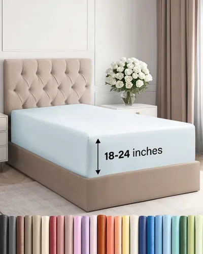 Vista 144 de Sábana bajera ajustable extra profunda Twin XL – Sábana bajera individual de lujo de hotel solamente – Se adapta fácilmente a colchones de 18 a 24