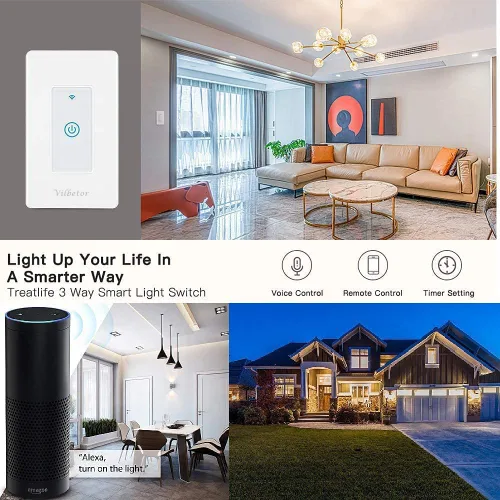 Vista 4 de Tuya - Interruptor de luz inteligente compatible con Alexa, interruptor inteligente WiFi de un solo polo de 1 banda