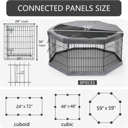 Vista 23 de PETIME - Corral plegable de metal para ejercicio de perros/Parque de juegos para cachorros con 8 paneles para interior/exterior, valla de patio