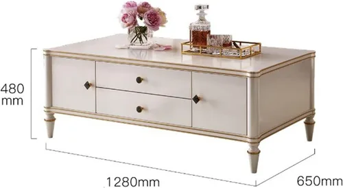 Vista 3 de Mesa de té para sala de estar, mesa de centro blanca vintage, mesa rectangular de madera de 50 pulgadas con gran almacenamiento para sala de estar