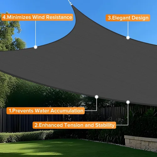 Vista 4 de Artpuch - Toldo rectangular tipo vela para sombra, borde curvado, grado comercial, 5.46 oz/yd², permeable, para exteriores, terraza, patio, tamaños