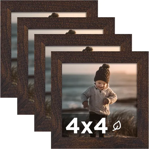 Vista 52 de KINLINK Juego de 4 portarretratos de 4 x 4, color negro, cuadrados de madera con plexiglás para 4 x 4 sin paspartú para mesa y pared