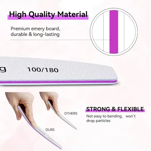 Vista 2 de 24 limas de uñas de grano 100/180 para mujeres, de doble cara, para manicura y pedicura, herramientas de manicura y pedicura para uñas naturales