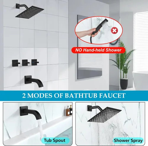 Vista 4 de Midanya Juego de grifo de ducha de 3 manijas para bañera de 8 pulgadas Negro