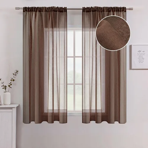 Vista 22 de MIULEE Cortinas semitransparentes 24 pulgadas de largo 2 paneles para ventana de cocina sobre el fregadero, cortinas cortas pequeñas de café