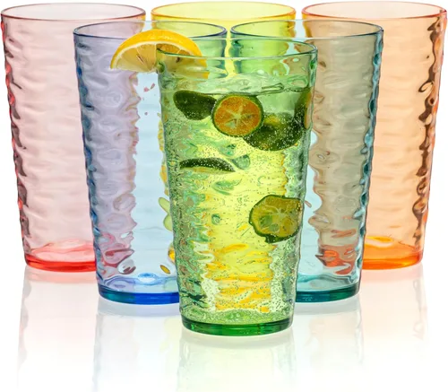 Vista 6 de Vasos de plástico de 20 onzas, vasos de acrílico de alta calidad, juego de 6 vasos transparentes reutilizables, apilables, sin BPA, a prueba