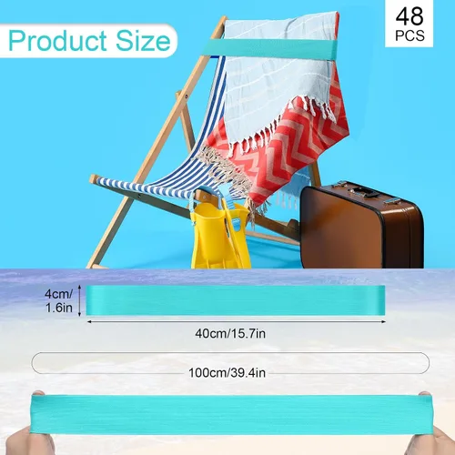 Vista 2 de Jexine 48 piezas de bandas de toalla de playa con clips resistentes al viento, bandas elásticas de playa a granel ligeras y elásticas para sillas