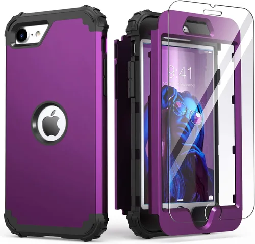 Vista 26 de IDweel Funda para iPhone SE 2020 con protector de pantalla, para iPhone SE 2022, 3 en 1, absorción de golpes, ajuste delgado, cubierta