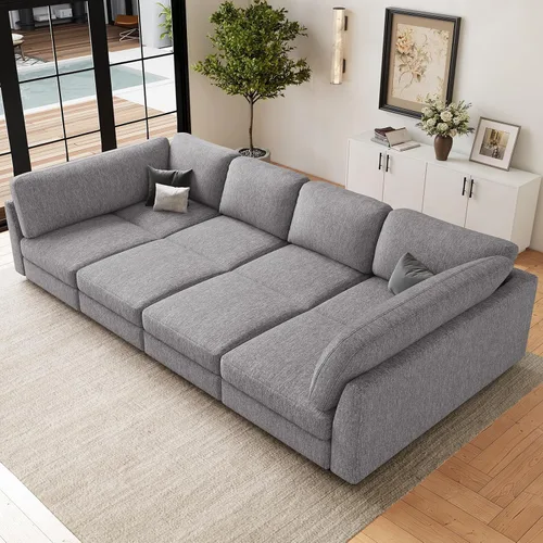 Vista 31 de Belffin Sofá cama seccional de pana de felpa con asiento ancho y profundo, modulares de nube seccionales para sala de estar. Sofá negro