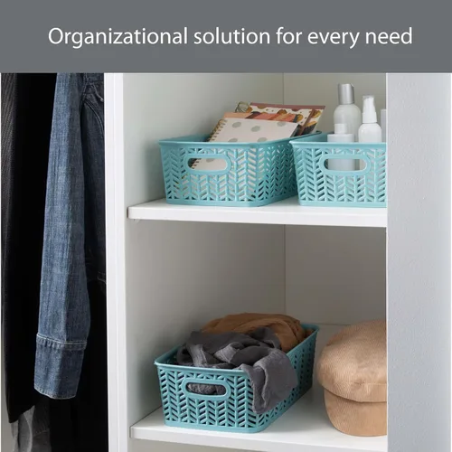 Vista 4 de Simplify Paquete de 3 cestas de almacenamiento pequeñas en espiga, dimensiones: 10 x 8 x 4 pulgadas, diseño de espiga, peso ligero, ideal para baño