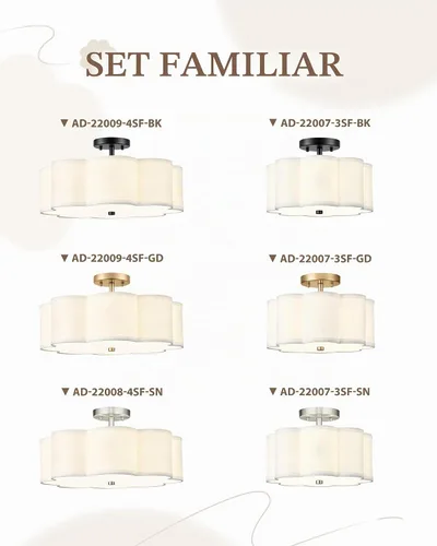 Vista 6 de Lámpara de Techo Semiempotrada Dorada, 3 Luces Accesorios de Iluminación de Techo de 12.5" con Pantalla de Tela en Forma de Flor, Luces de Tambor