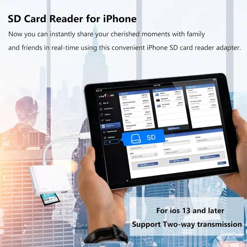 Vista 5 de Lector de tarjetas SD para iPhone Lightning a 4 en 1 Adaptador de cámara USB compatible hembra OTG Micro SD TF lector de tarjetas de memoria