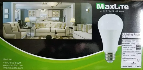 Vista 2 de Maxlite Paquete de 4 bombillas LED regulables A19 de 100 W, luz diurna 5000 K, color blanco