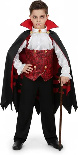 Vista 2 de Conjunto de capa de murciélago de vampiro para niños, disfraz de fiesta de Halloween, vampiro medieval real