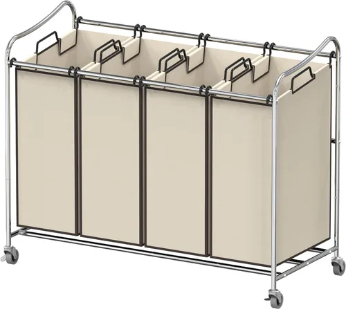 Vista 11 de Simple Houseware - Carrito rodante clasificador de ropa sucia con 4 bolsas, color marrón