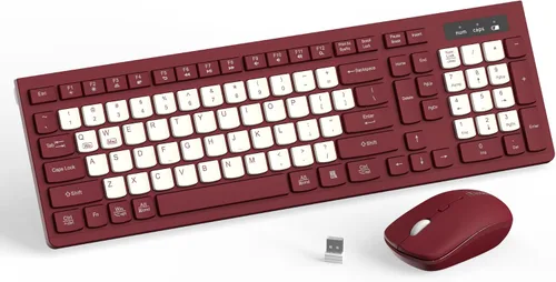 Vista 14 de Combo de teclado y mouse inalámbricos silencioso para oficina y hogar (verde aguacate) 2.4G Full Size Silent Cordless Keyboard with Tilt