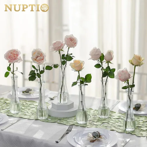 Vista 6 de NUPTIO Glass Bud Vases Centerpiece Bulk, 8.5" Tall, Clear, Set of 3