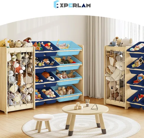 Vista 7 de EXPERLAM Organizador de Almacenamiento de Juguetes para Niños, 2 en 1 Almacenamiento de Animales de Peluche y Organizador de Juguetes con 12