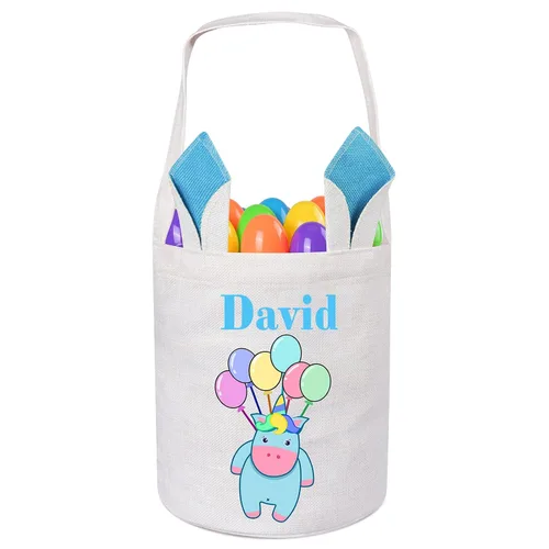 Vista 10 de Jocidea Personalized Easter Basket, Easter Bunny Basket for Kids - Blue Unicorn with Easter Egg 019B-Blue