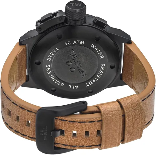 Vista 4 de TW Steel Canteen Leather Unisex Quartz Watch with Black Dial Analogue Display and Brown Leather Strap