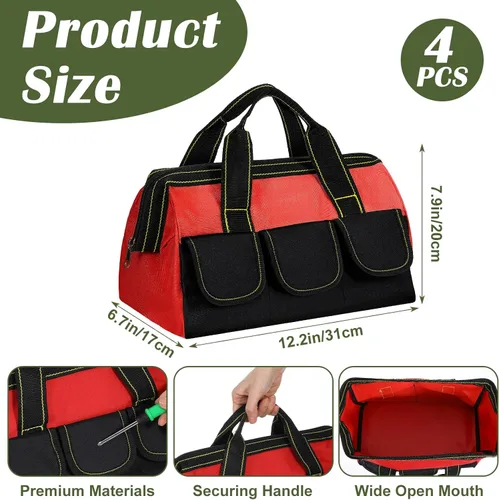 Vista 2 de 4 bolsas de herramientas para hombres y mujeres, bolsa de herramientas resistente con parte inferior dura impermeable, múltiples bolsillos