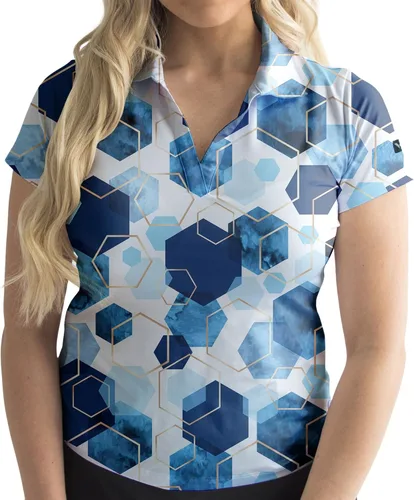 Vista 18 de YATTA GOLF Polo de golf prémium para mujer, ligero, de secado rápido, resistente a las arrugas y absorbe la humedad Aloha Sunrise