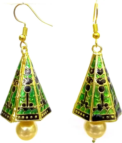 Vista 2 de DESI HAWKER Meenakari Minakari Pendientes hechos a mano Bali Jhumki Jhumka joyería gota cuelga largo cónico lámpara NI-320