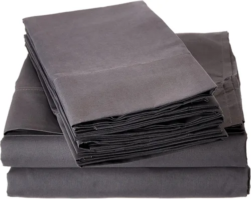 Vista 4 de Amrapur Overseas Juego de sábanas de microfibra Nanotex Cool Comfort de 4 piezas de 4.23 oz/m² (gris, individual)
