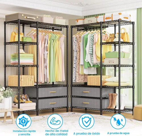 Vista 3 de Ulif F3 Perchero de Servicio Pesado (con cajones de tela), percheros independientes para colgar ropa, sistema organizador de armario ajustable