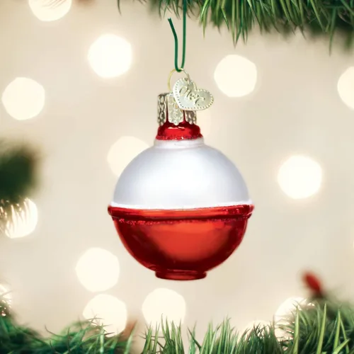 Vista 2 de Old World Christmas Adorno de cristal soplado de pesca Bobber para árbol de Navidad, decoración navideña artesanal, colección de pescadores