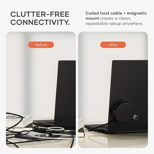 Vista 3 de Satechi OntheGo™ Hub USB-C 7 en 1, adaptador multipuerto magnético compacto, 100 W PD, HDMI 4K/60Hz, Gigabit Ethernet, 2 x USB-A 5 Gbps, lector