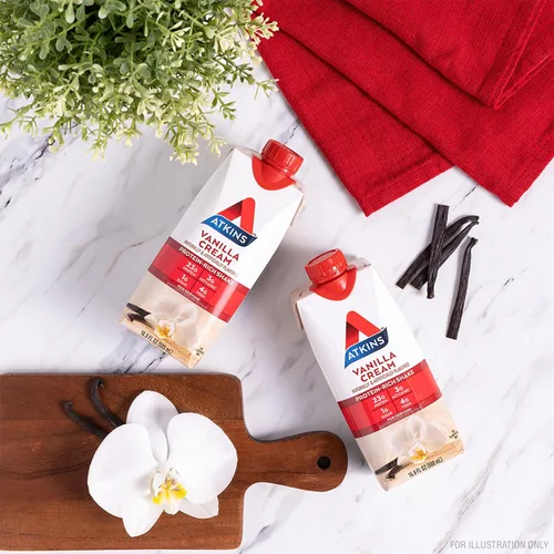 Vista 7 de Atkins Batido de proteína tamaño comida con crema de vainilla, 23 g de proteína, bajo en glucemia, 3 g de carbohidratos, 1 g de azúcar, amigable