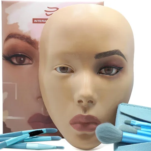 Vista 7 de Tablero de práctica de maquillaje 5D, cara de maniquí de maquillaje de silicona, cara de práctica de maquillaje para principiantes reutilizable, ojo