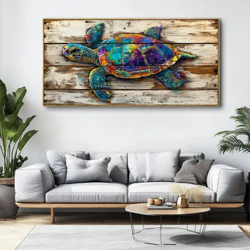 Vista 4 de Arte de pared abstracto de tortuga marina para sala de estar, lienzo enmarcado de gran tamaño, arte de pared, pinturas de arte abstracto, decoración