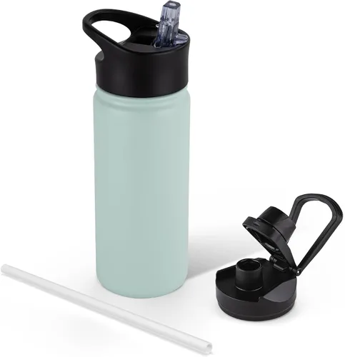 Vista 50 de Botella de agua aislada de 64 onzas con tapas de pajita y boquilla, jarra de agua de acero inoxidable de medio galón con mango de paracord, vacío