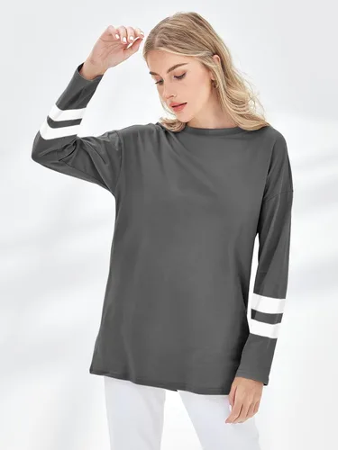 Vista 66 de Fisoew Camisetas de manga larga para mujer, holgadas, casuales, con cuello redondo, blusa suave