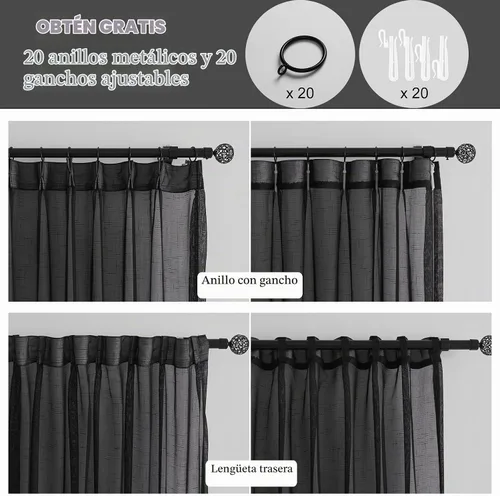 Vista 2 de Cortinas plisadas negras transparentes de 84 pulgadas de largo para puerta Negro