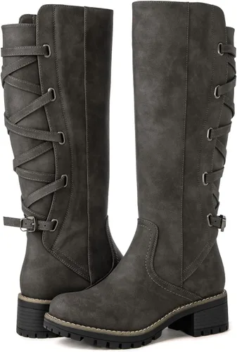 Vista 12 de GLOBALWIN Botas de moda con cordones en la espalda para mujer, altura hasta la rodilla, para otoño e invierno 22yy08 Negro