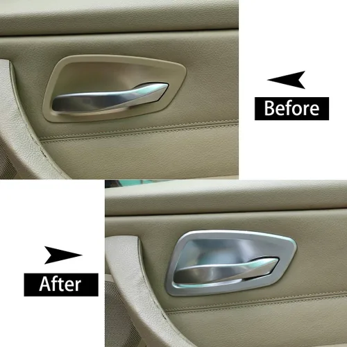 Vista 2 de Accesorios de coche ABS cromo interior puerta tazón cubierta Trim 4pcs para BMW E90 3 serie 2005-2012 (plata)