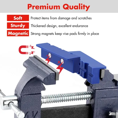 Vista 5 de WORKPRO 2 pares de almohadillas para mordazas de tornillo de banco de 4-1/2", fundas protectoras magnéticas de TPU para mordazas de tornillo