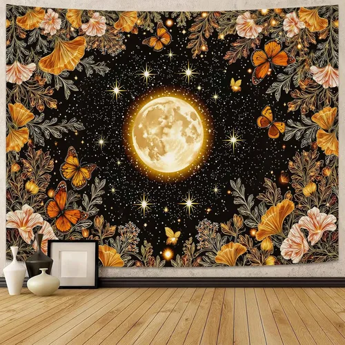 Vista 20 de Kanuyee Tapiz Floral de Luna Tapiz de Flores para Dormitorio Tapices Bohemios para Colgar en la Pared Estético para Dormitorio y Sala de Estar Luna