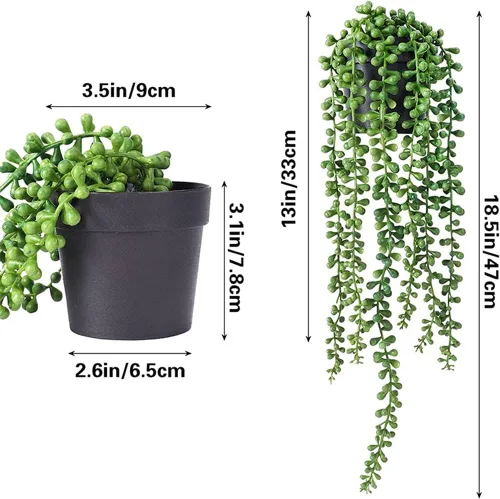 Vista 3 de 1 planta artificial de plástico para colgar suculentas, cadena de perlas, plantas artificiales para colgar en la pared, vegetación de vid