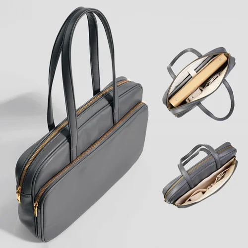 Vista 3 de Bolsa de mano para computadora portátil de 14 pulgadas para hombres y mujeres, maletín de negocios, oficina, viajes, trabajo, bolsa de transporte