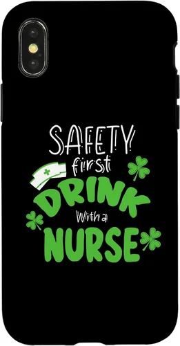 Vista 4 de iPhone 15 Safety First Drink With A Nurse Funny RN St. Patrick's Day Case
