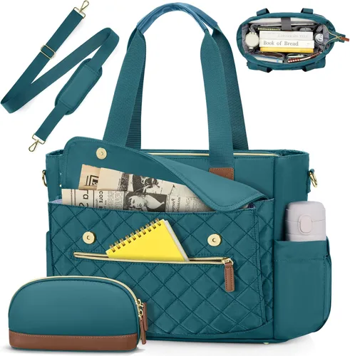 Vista 10 de RAINSMORE Bolsa de mano para profesores de 15.6 pulgadas para laptop para mujeres con bolsa pequeña, bolsas de trabajo, bolsa de enfermera, maletín