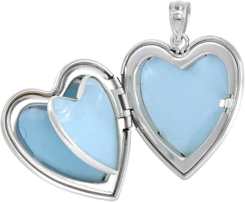 Vista 2 de Collar con medallón de corazón de plata de ley de 1.0in para mujer, 4 imágenes, edredón dorado de 40,6 a 20.0in